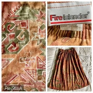 Vtg 70s 80s Fire Islander Maxi Skirt Fuzzy Poly 14 Southwestern Tribal Aztec Geo